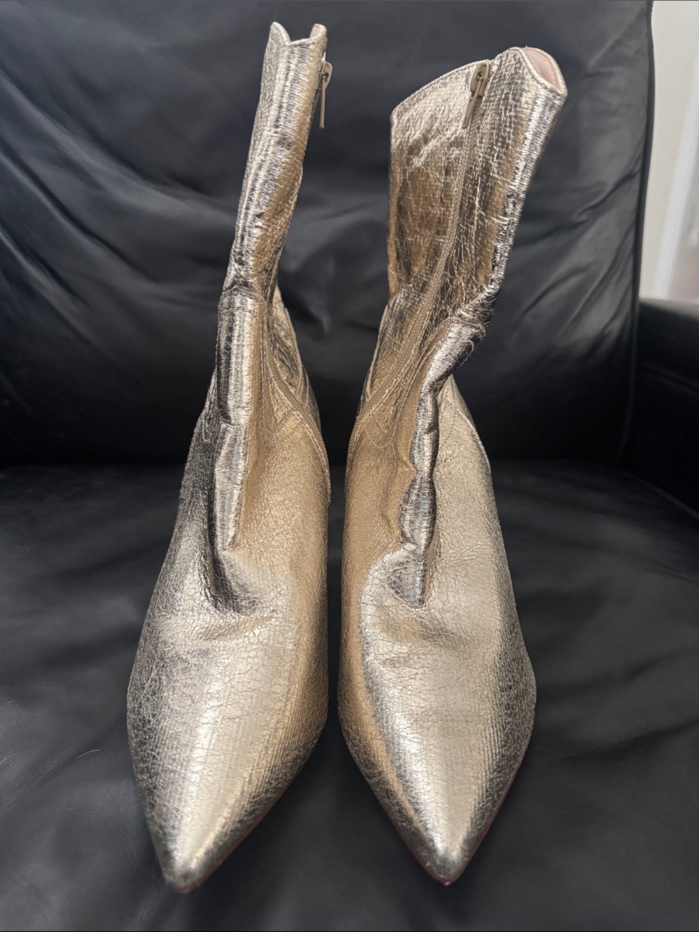 Chase + Chloe Metallic Gold Pointed-Toe Ankle Boots